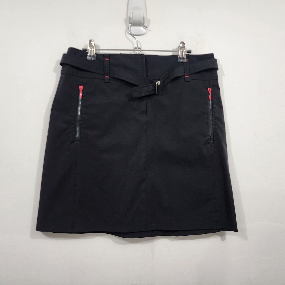 Ann Taylor Loft Womens Nylon Stretch Skirt Black Red Zipper Pulls Pockets Sz 10